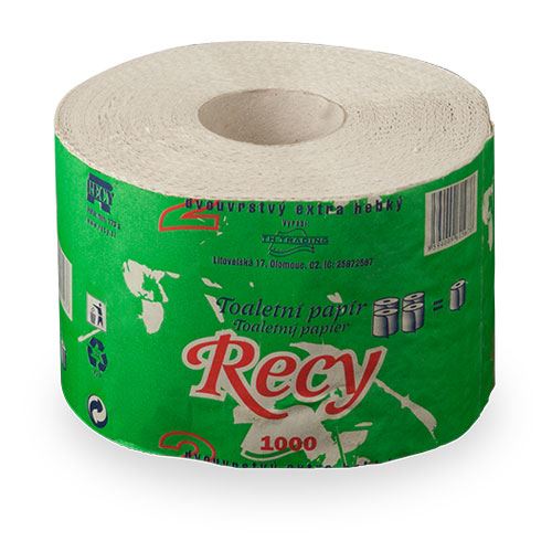 Toaletní papír RECY 1000 útržků, 2vr recykl 65% bělost, 65m (1ks) FROS