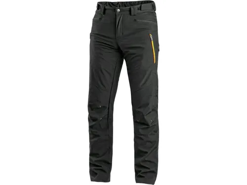 Kalhoty CXS AKRON, softshell, černé s HV žluto/oranžovými doplňky_(1)