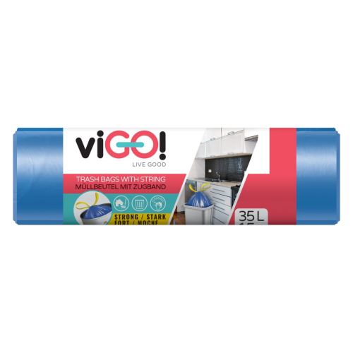 Pytle na odpad viGO! HDPE Q032, 35l, 15ks/role, 12my, 50x60cm, zatahovací, modré