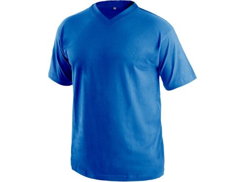 Tričko s krátkým rukávem DALTON, výstřih do V, středně modrá, vel. L